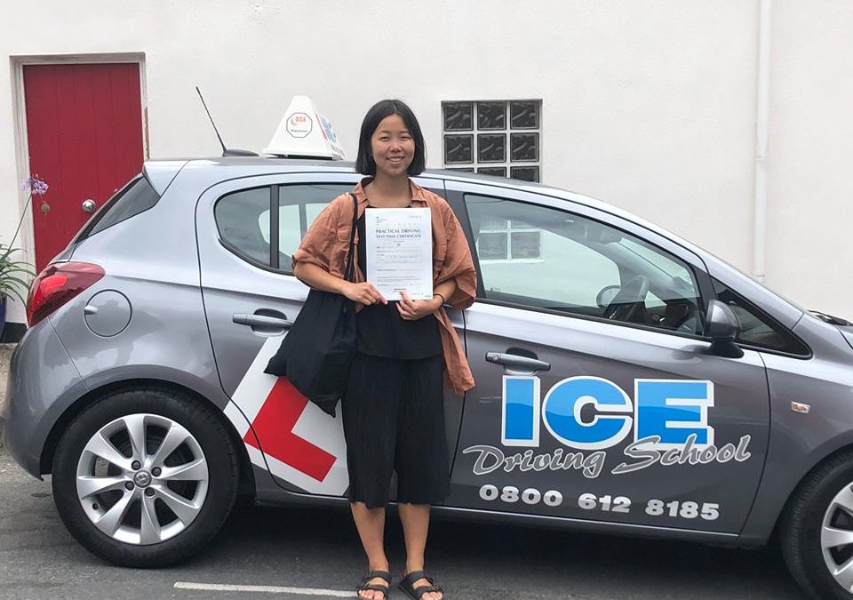 female student after driving lesson in south devon