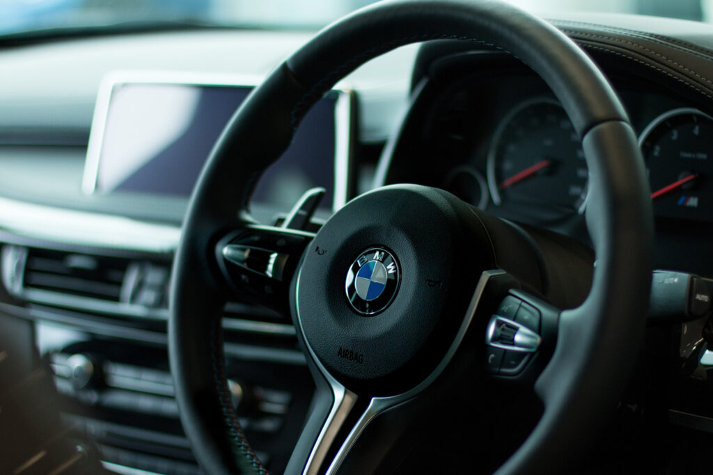 bmw steering wheel in car in newton abbot south devon